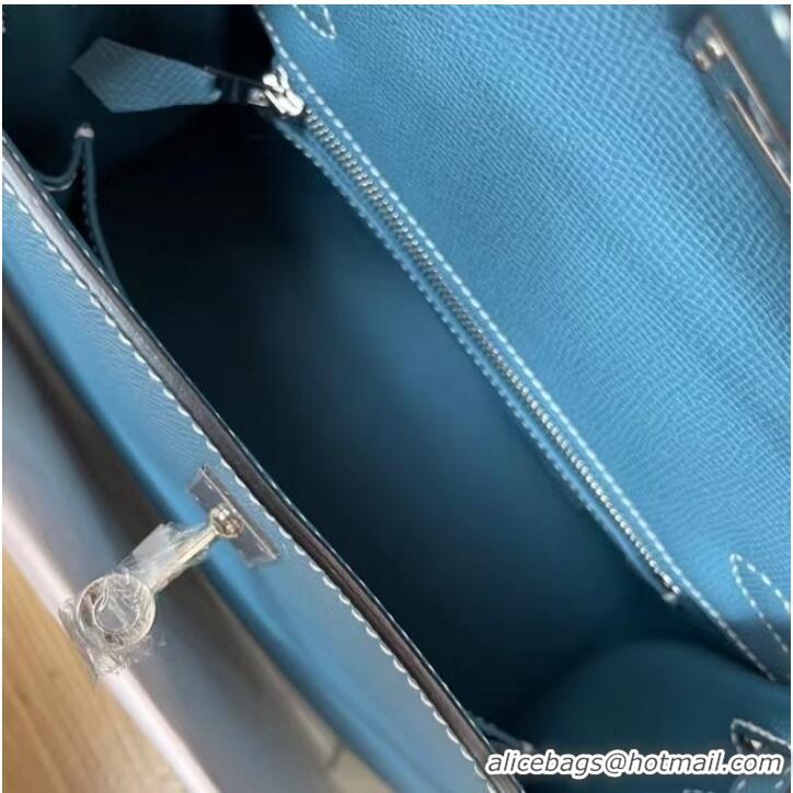 Buy Classic Hermes Kelly 25cm Shoulder Bags Epsom KL2755 blue&silver-Tone Metal