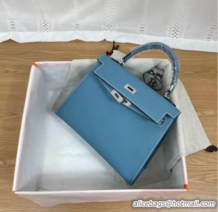 Buy Classic Hermes Kelly 25cm Shoulder Bags Epsom KL2755 blue&silver-Tone Metal