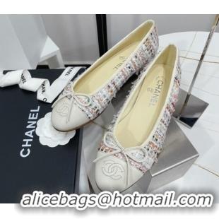 Perfect Chanel Tweed Classic Ballerinas White/Multicolor 101381