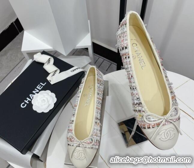 Perfect Chanel Tweed Classic Ballerinas White/Multicolor 101381