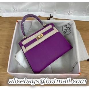 Good Taste Hermes Kelly 25cm Shoulder Bags Epsom KL2755 purple&gold-Tone Metal