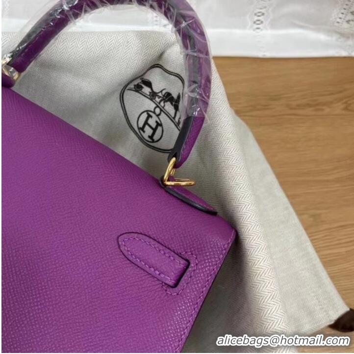 Good Taste Hermes Kelly 25cm Shoulder Bags Epsom KL2755 purple&gold-Tone Metal