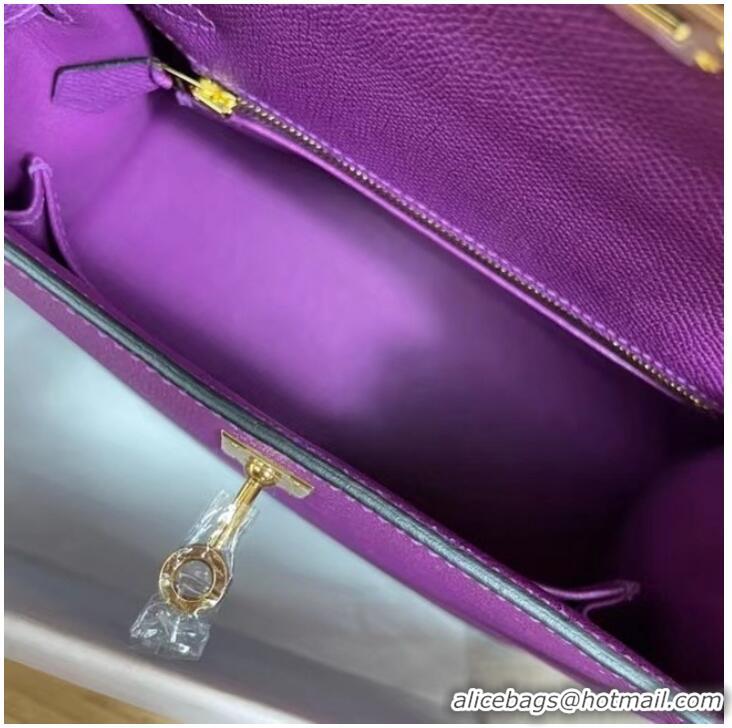 Good Taste Hermes Kelly 25cm Shoulder Bags Epsom KL2755 purple&gold-Tone Metal