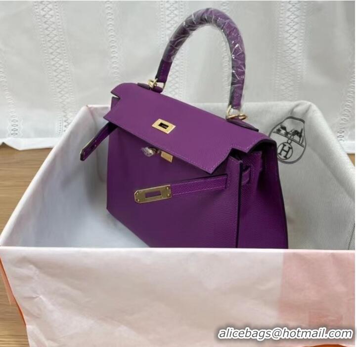 Good Taste Hermes Kelly 25cm Shoulder Bags Epsom KL2755 purple&gold-Tone Metal