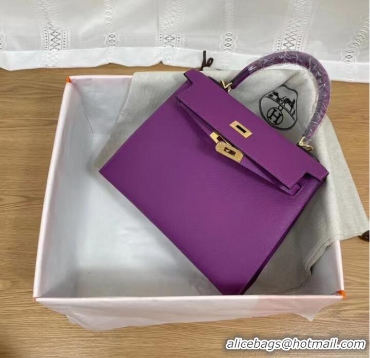 Good Taste Hermes Kelly 25cm Shoulder Bags Epsom KL2755 purple&gold-Tone Metal