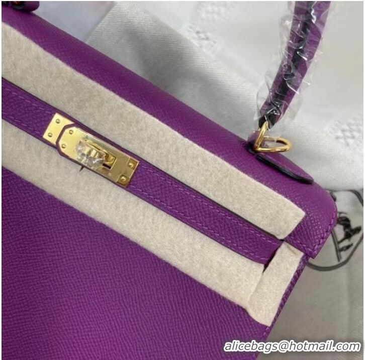 Good Taste Hermes Kelly 25cm Shoulder Bags Epsom KL2755 purple&gold-Tone Metal