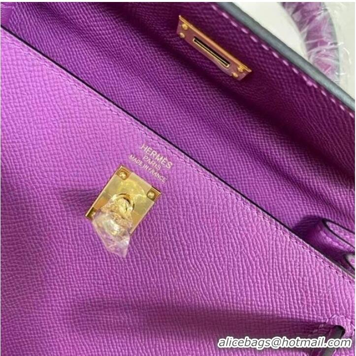 Good Taste Hermes Kelly 25cm Shoulder Bags Epsom KL2755 purple&gold-Tone Metal