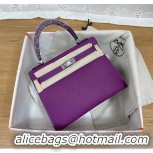 Traditional Specials Hermes Kelly 25cm Shoulder Bags Epsom KL2755 purple&silver-Tone Metal