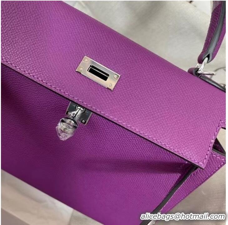 Traditional Specials Hermes Kelly 25cm Shoulder Bags Epsom KL2755 purple&silver-Tone Metal