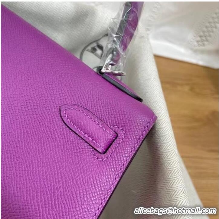 Traditional Specials Hermes Kelly 25cm Shoulder Bags Epsom KL2755 purple&silver-Tone Metal