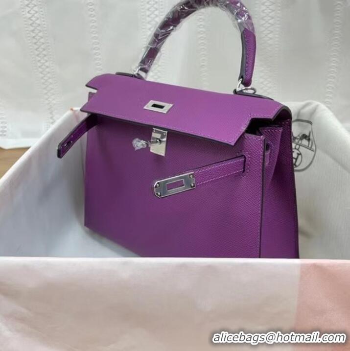 Traditional Specials Hermes Kelly 25cm Shoulder Bags Epsom KL2755 purple&silver-Tone Metal