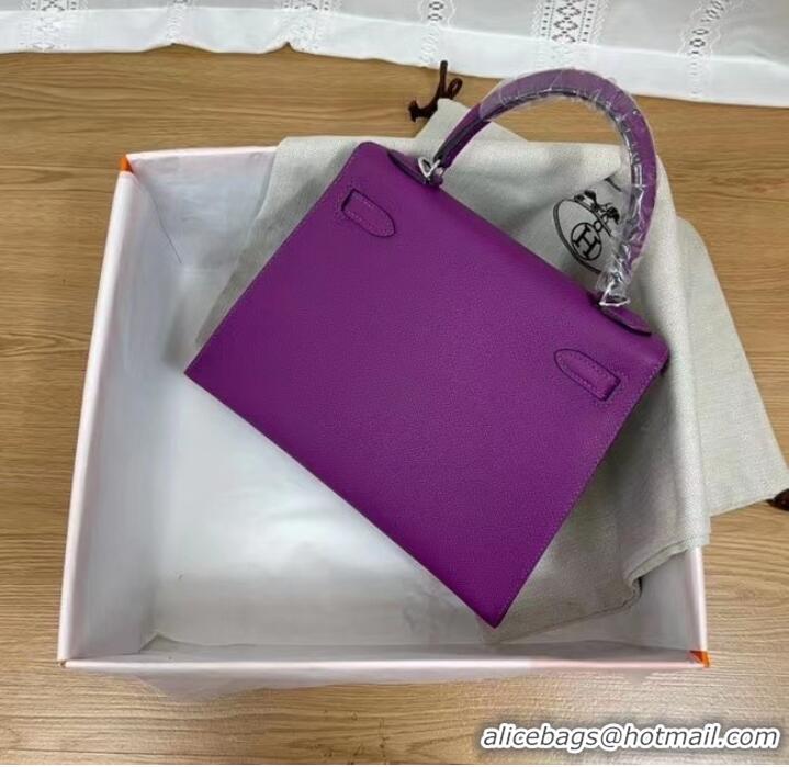 Traditional Specials Hermes Kelly 25cm Shoulder Bags Epsom KL2755 purple&silver-Tone Metal