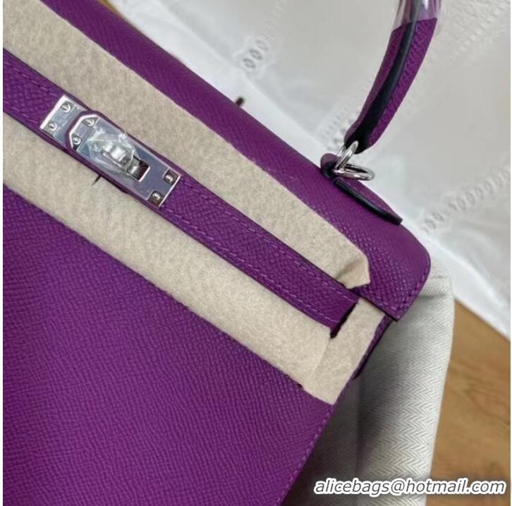 Traditional Specials Hermes Kelly 25cm Shoulder Bags Epsom KL2755 purple&silver-Tone Metal