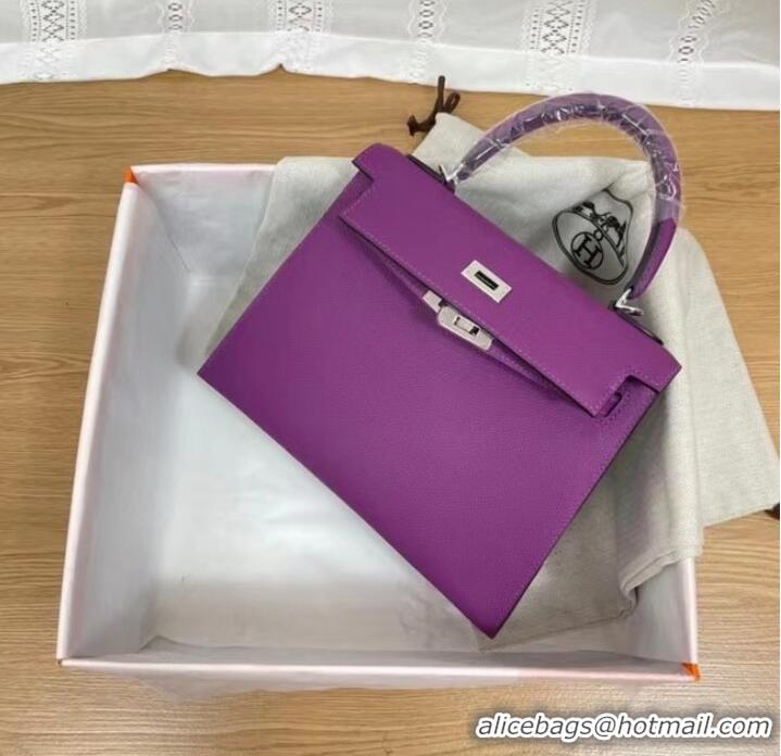 Traditional Specials Hermes Kelly 25cm Shoulder Bags Epsom KL2755 purple&silver-Tone Metal