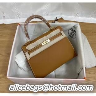 Original Cheap Hermes Kelly 25cm Shoulder Bags Epsom KL2755 brown&gold-Tone Metal