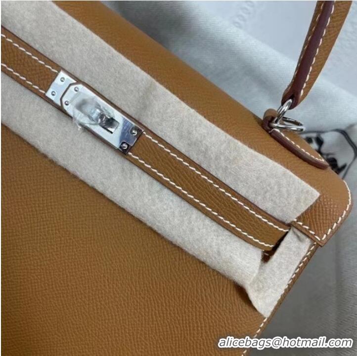 Cheapest Hermes Kelly 25cm Shoulder Bags Epsom KL2755 brown&silver-Tone Metal