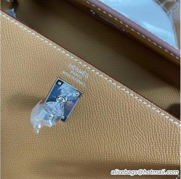 Cheapest Hermes Kelly 25cm Shoulder Bags Epsom KL2755 brown&silver-Tone Metal