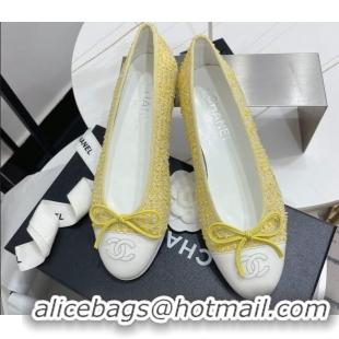 Comfortable Chanel Tweed Classic Ballerinas Yellow 101383