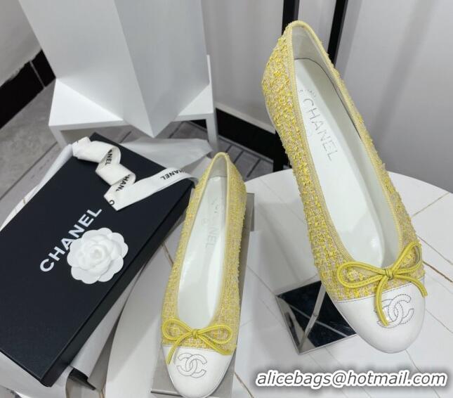 Comfortable Chanel Tweed Classic Ballerinas Yellow 101383