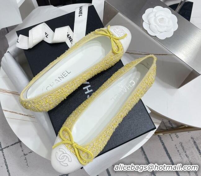 Comfortable Chanel Tweed Classic Ballerinas Yellow 101383