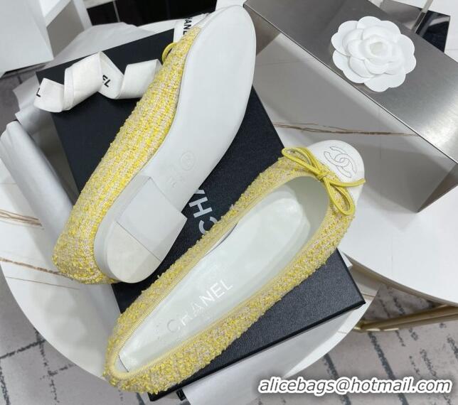 Comfortable Chanel Tweed Classic Ballerinas Yellow 101383