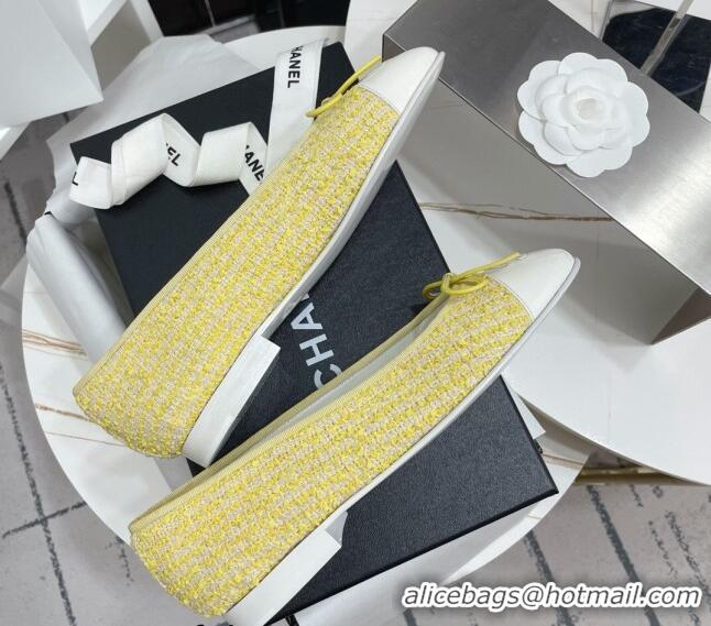 Comfortable Chanel Tweed Classic Ballerinas Yellow 101383