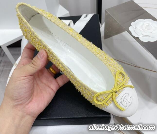 Comfortable Chanel Tweed Classic Ballerinas Yellow 101383