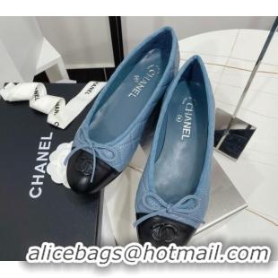 Unique Style Chanel Quilted lambskin Classic Ballerinas Blue 101385