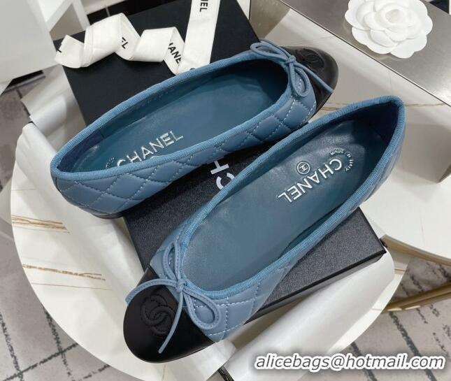 Unique Style Chanel Quilted lambskin Classic Ballerinas Blue 101385