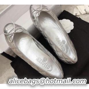 Low Price Chanel Quilted Lambskin Tweed Classic Ballerinas Silver 101386