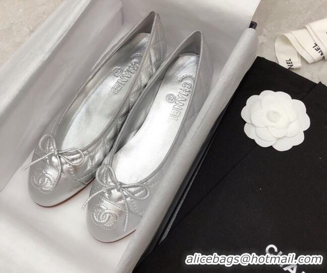 Low Price Chanel Quilted Lambskin Tweed Classic Ballerinas Silver 101386