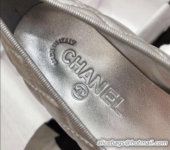 Low Price Chanel Quilted Lambskin Tweed Classic Ballerinas Silver 101386