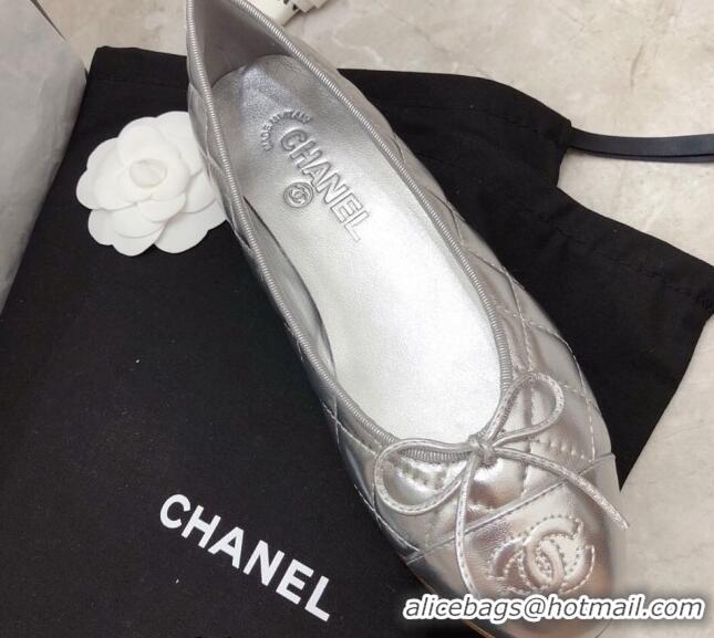 Low Price Chanel Quilted Lambskin Tweed Classic Ballerinas Silver 101386