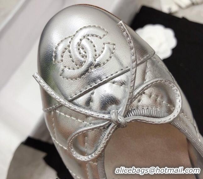 Low Price Chanel Quilted Lambskin Tweed Classic Ballerinas Silver 101386