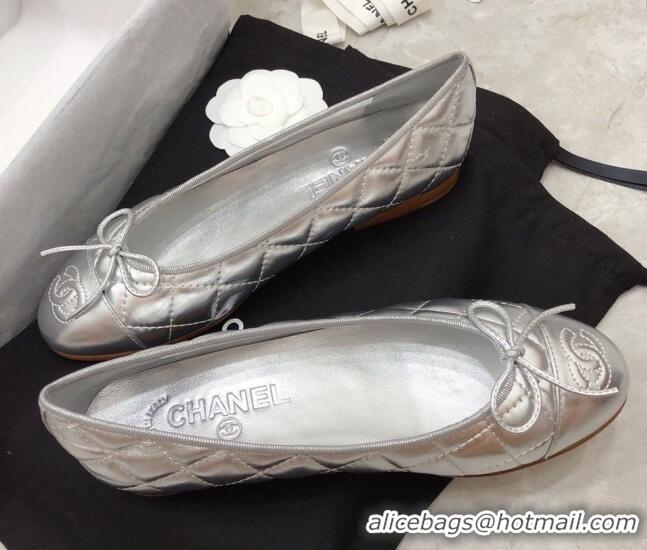 Low Price Chanel Quilted Lambskin Tweed Classic Ballerinas Silver 101386