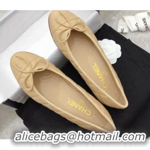 Grade Quality Chanel Quilted Lambskin Classic Ballerinas Beige 101387