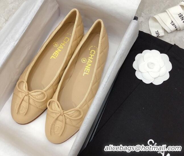 Grade Quality Chanel Quilted Lambskin Classic Ballerinas Beige 101387