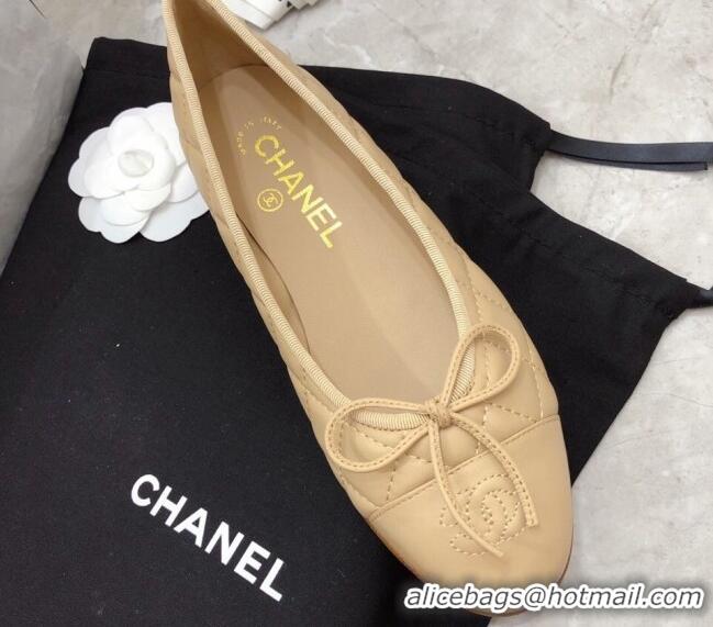 Grade Quality Chanel Quilted Lambskin Classic Ballerinas Beige 101387