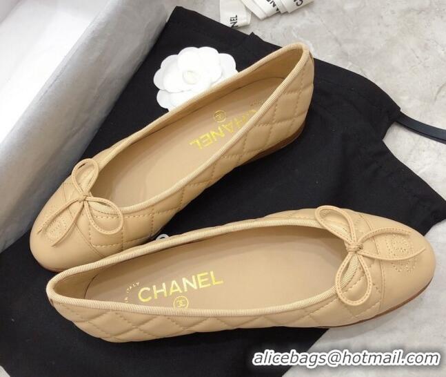 Grade Quality Chanel Quilted Lambskin Classic Ballerinas Beige 101387