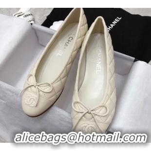 Good Looking Chanel Quilted Lambskin Tweed Classic Ballerinas White 101388