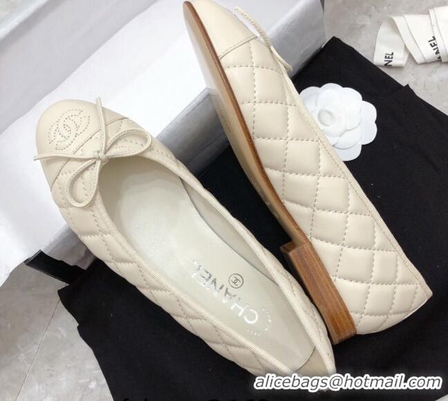 Good Looking Chanel Quilted Lambskin Tweed Classic Ballerinas White 101388