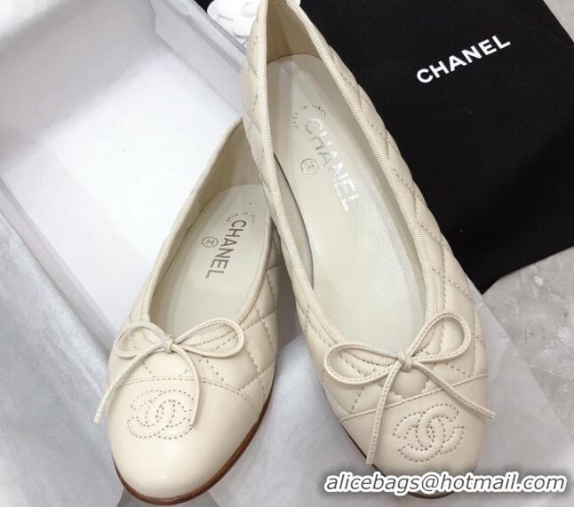 Good Looking Chanel Quilted Lambskin Tweed Classic Ballerinas White 101388