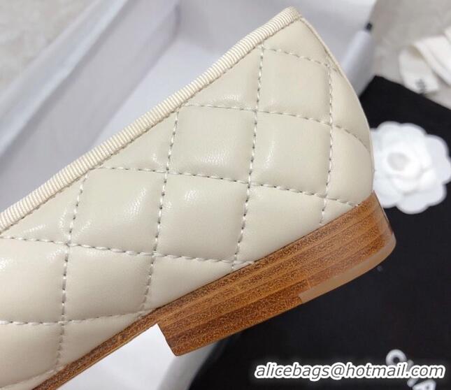 Good Looking Chanel Quilted Lambskin Tweed Classic Ballerinas White 101388