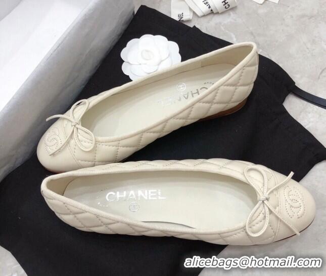 Good Looking Chanel Quilted Lambskin Tweed Classic Ballerinas White 101388