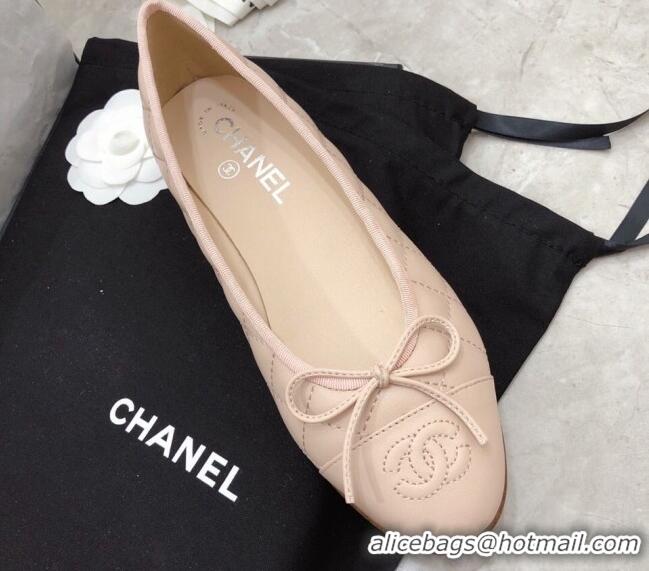 1:1 aaaaa Chanel Quilted Lambskin Classic Ballerinas Light Pink 101389