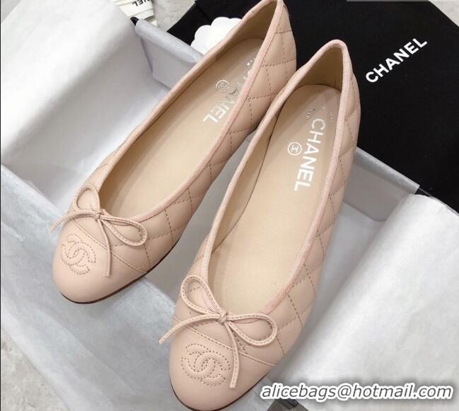 1:1 aaaaa Chanel Quilted Lambskin Classic Ballerinas Light Pink 101389