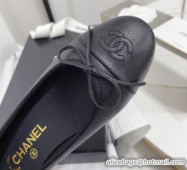 Hot Style Chanel Grained Leather Classic Ballerinas Black 101391