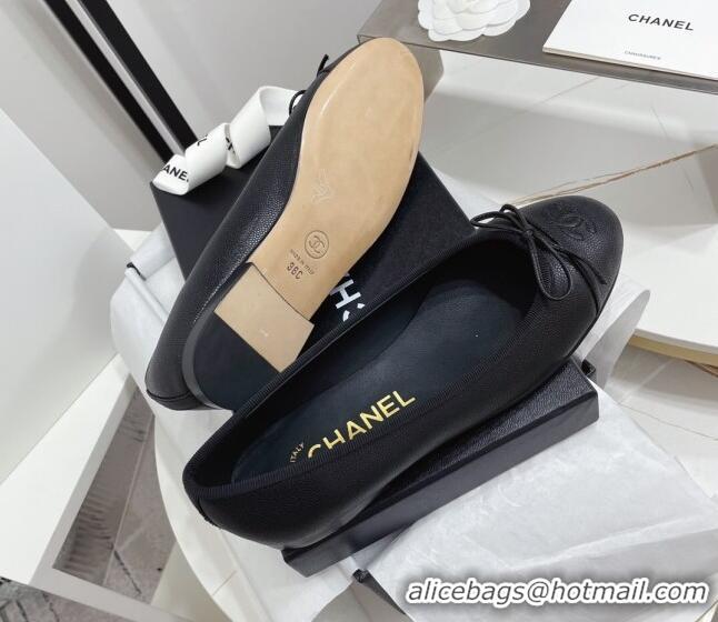 Hot Style Chanel Grained Leather Classic Ballerinas Black 101391