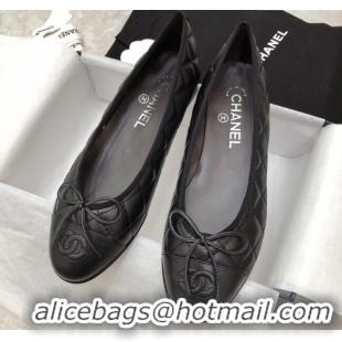 Pretty Style Chanel Quilted Lambskin Classic Ballerinas Black 101392