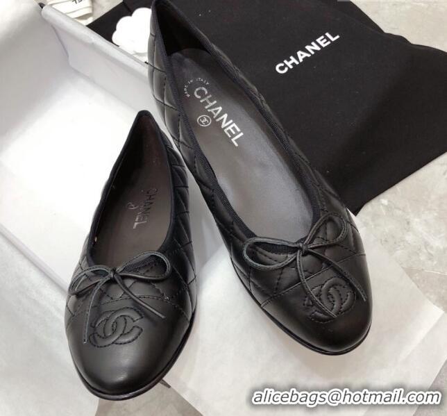 Pretty Style Chanel Quilted Lambskin Classic Ballerinas Black 101392